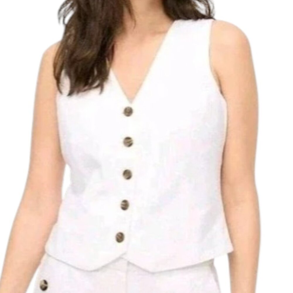 J.CREW Button Front Linen Blend Vest Women's Size 2